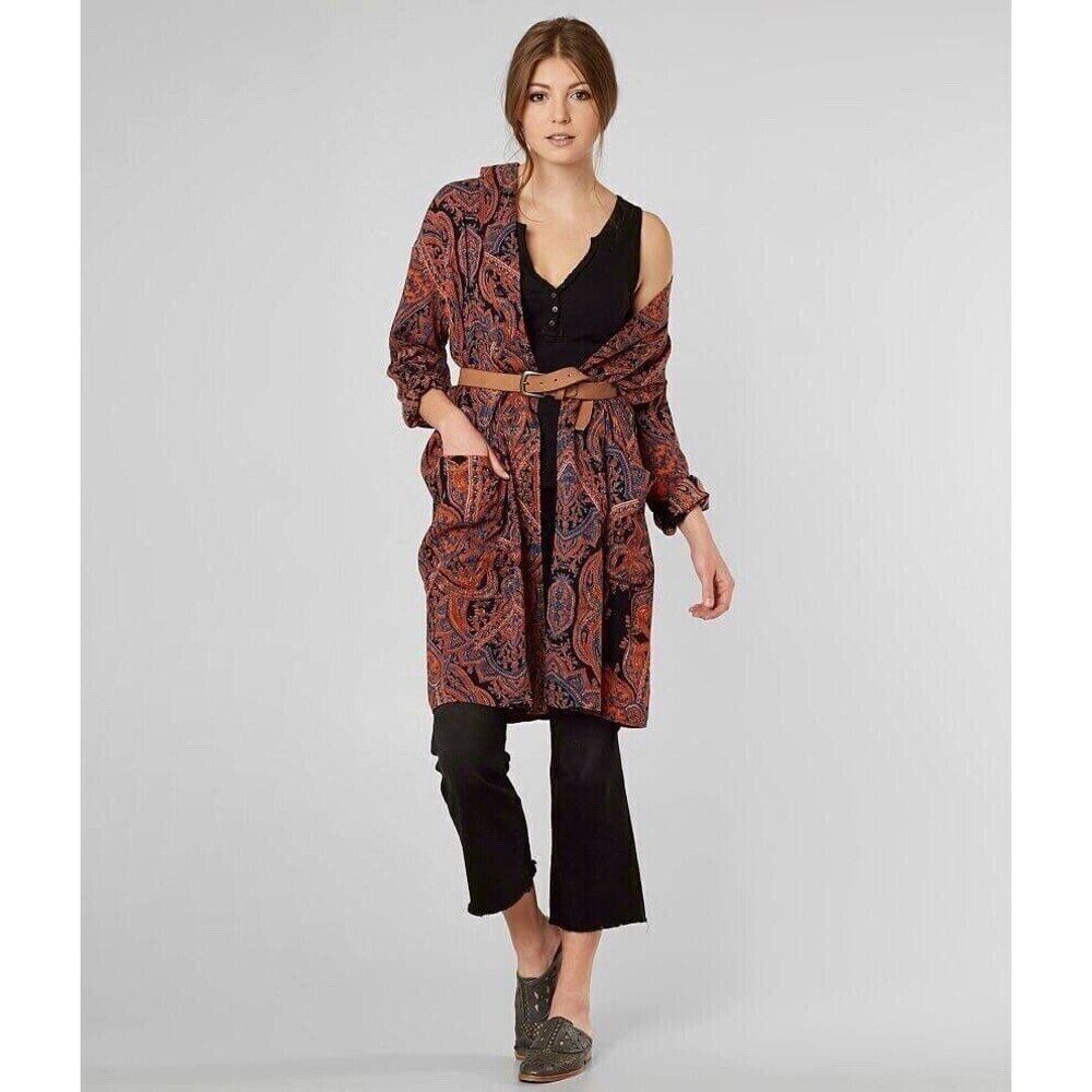 Free People Kimono Robe Duster Cardigan Half Moon Paisley Cover-up Boho Small